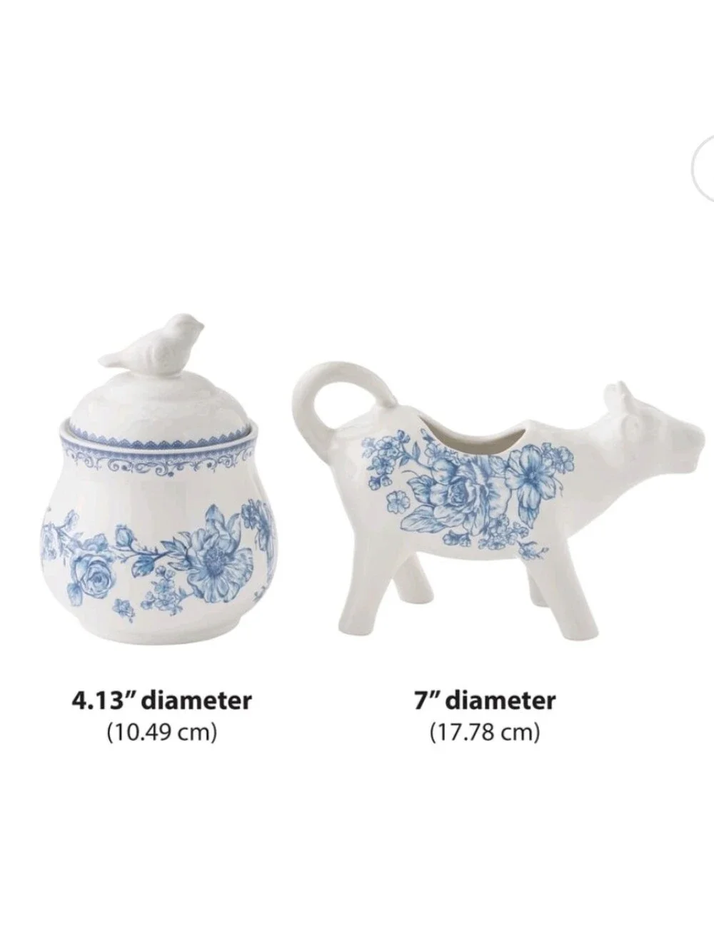 The Pioneer Woman Blue and White Floral Sugar Jar with Cow Creamer